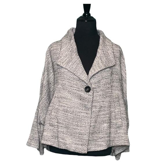 Eileen Fisher gray tweed one button blazer cape size XS - Picture 1 of 9